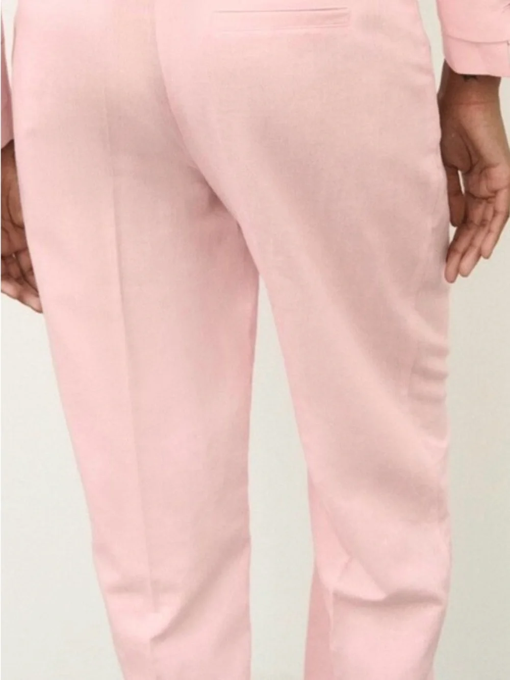 Zara High-Waist Flare-Leg Linen Blend Pink Trousers
